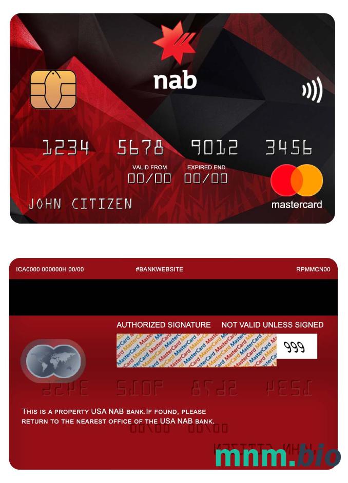 USA NAB bank przykład karty mastercard w formacie PSD